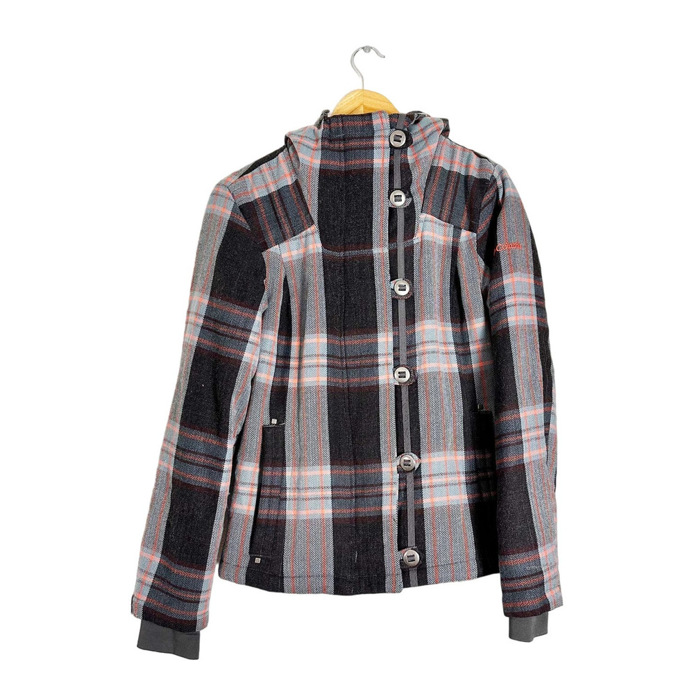 Columbia Plaid Gray Pink Hooded Checkered Omni Shield Insulated Jacket sz S